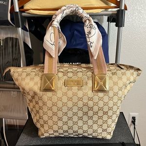 Authentic Vintage GUCCI Shoulder tote hand bag/ gold leather